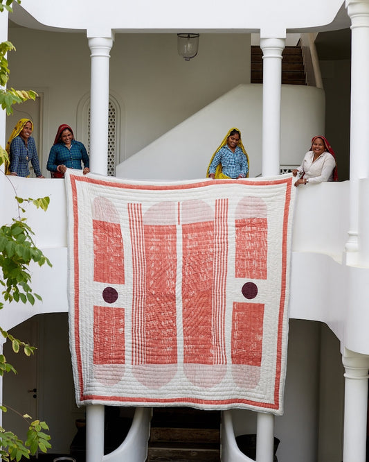 Handmade Twin Quilt: Modern Bauhaus Block Print Cotton Bedspread