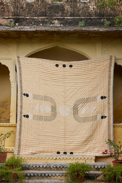 Handmade Twin Quilt: Modern Kantha Stitch Cotton Bedspread