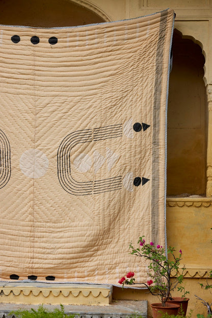 Handmade Block Printed Cotton Quilt: King/Queen Boho Bedding Set