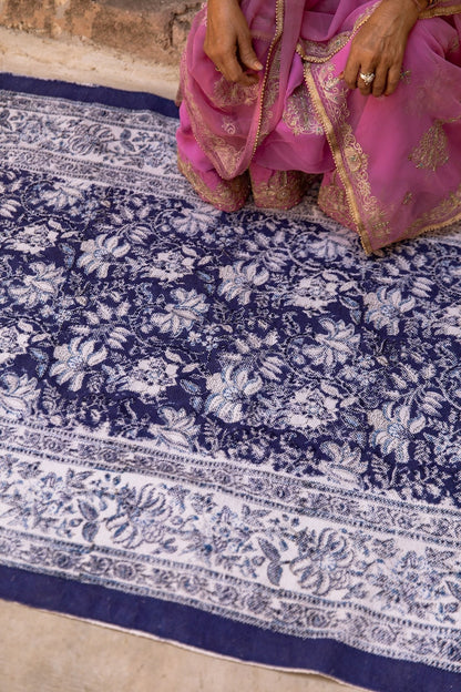 Handmade Block Print Rug: 4x6 Floral Cotton Indian Rug