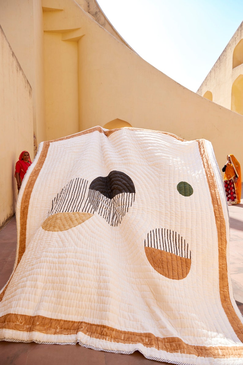 Modern Twin Quilt: Handmade Block Printed Cotton Bedspread