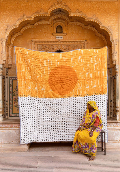 Modern Twin Quilt: Handmade Block Printed Cotton Bedspread