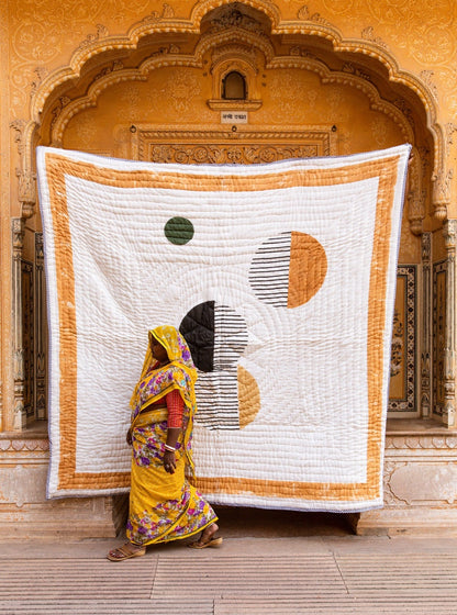 Modern Twin Quilt: Handmade Block Printed Cotton Bedspread