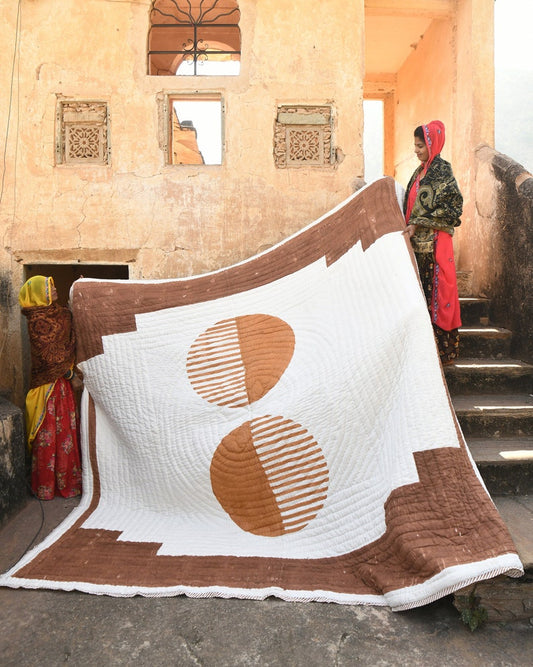 Handmade Block Printed King Quilt: Reversible Southwestern Cotton Bedspread