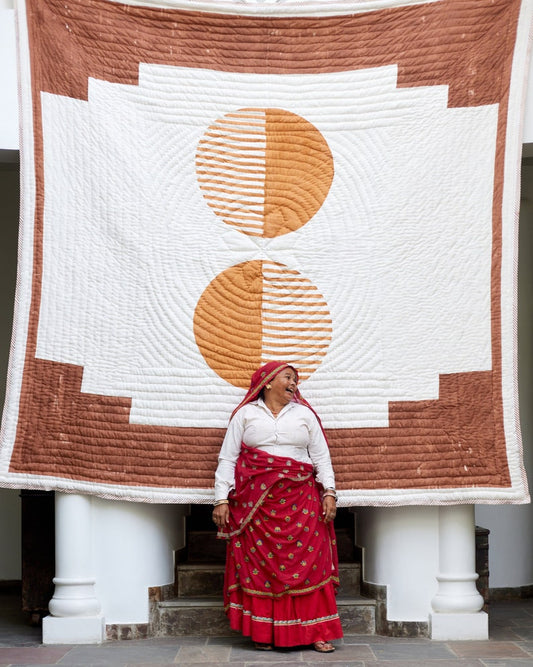 Handmade Twin Quilt Set: Reversible Block Printed Cotton Bedspread