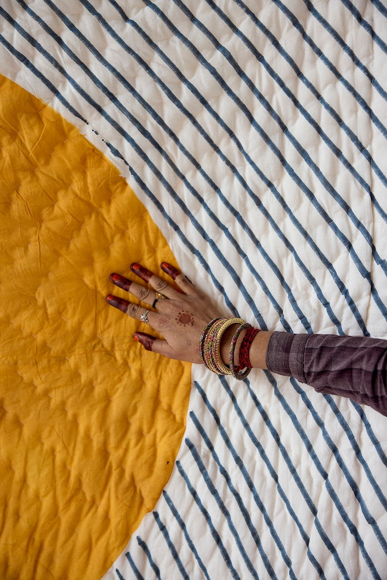Handmade King Size Kantha Quilt: Reversible Boho Bedspread
