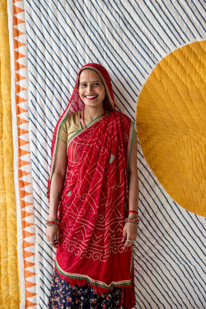 Handmade King Size Kantha Quilt: Reversible Boho Bedspread