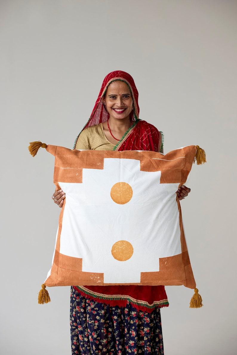 Handmade Block Printed Cotton Quilt Set: Reversible Geometric Bedspread