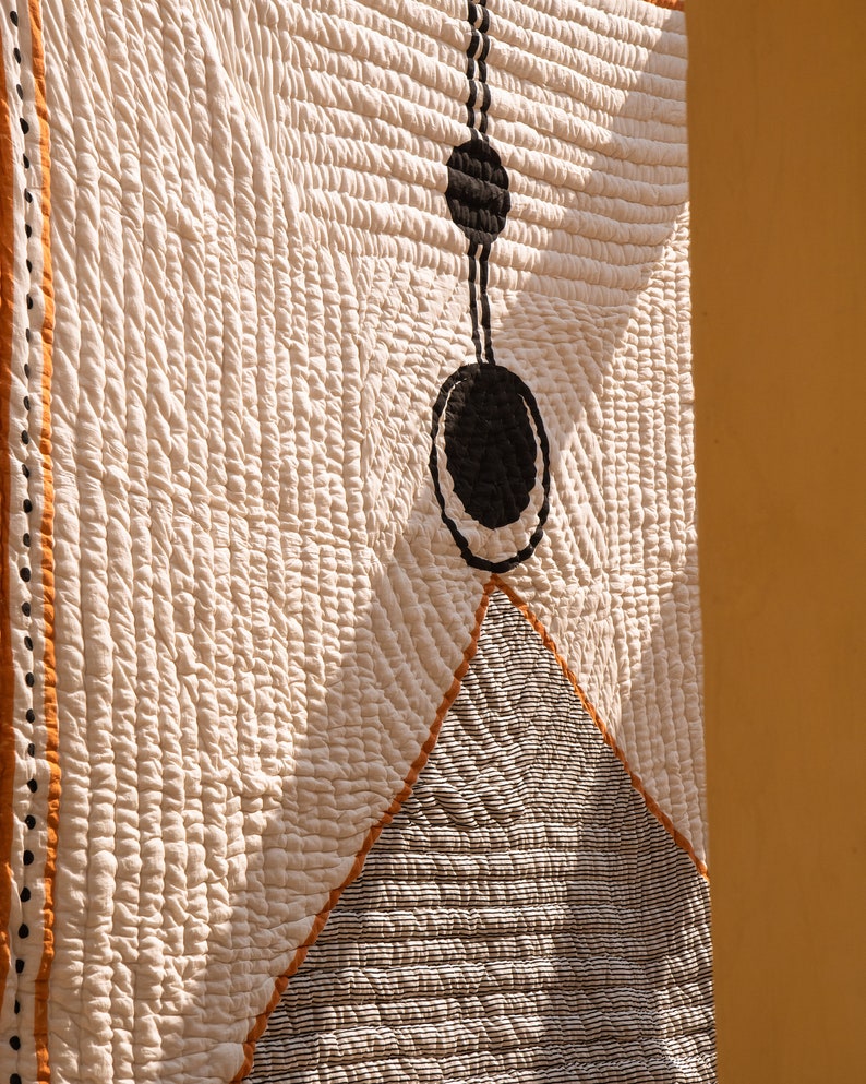 Handmade Block Printed Cotton Quilt: Reversible Twin Bedspread