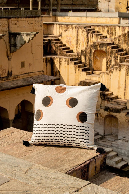 Reversible Twin Quilt: Lunar Moon Phase, Hand Block Print Cotton Bedspread