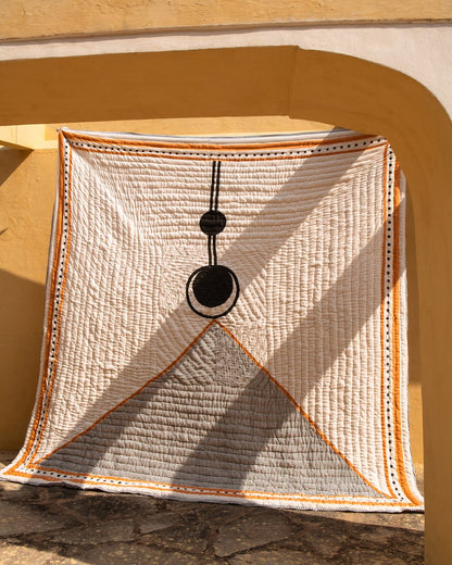 Handmade Queen Quilt Set: Block Printed Cotton Kantha Bedspread