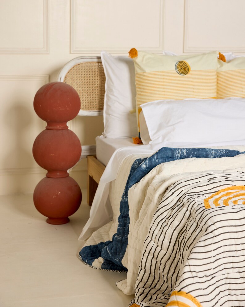 Handmade Cotton Quilt: Reversible Boho Sunset Bedding