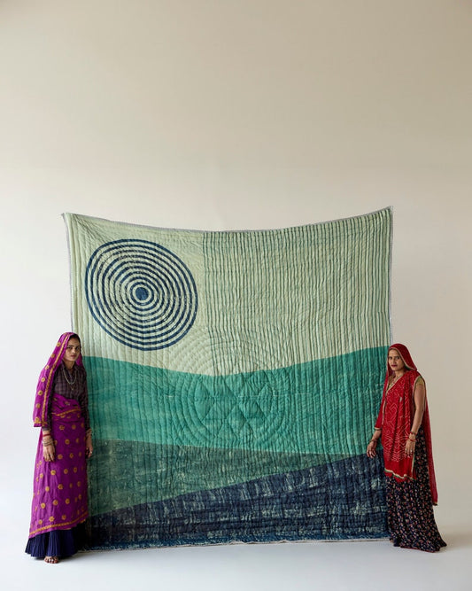 Boho Twin XL Quilt Set: Handmade Cotton Bedspread with Hand Block Print