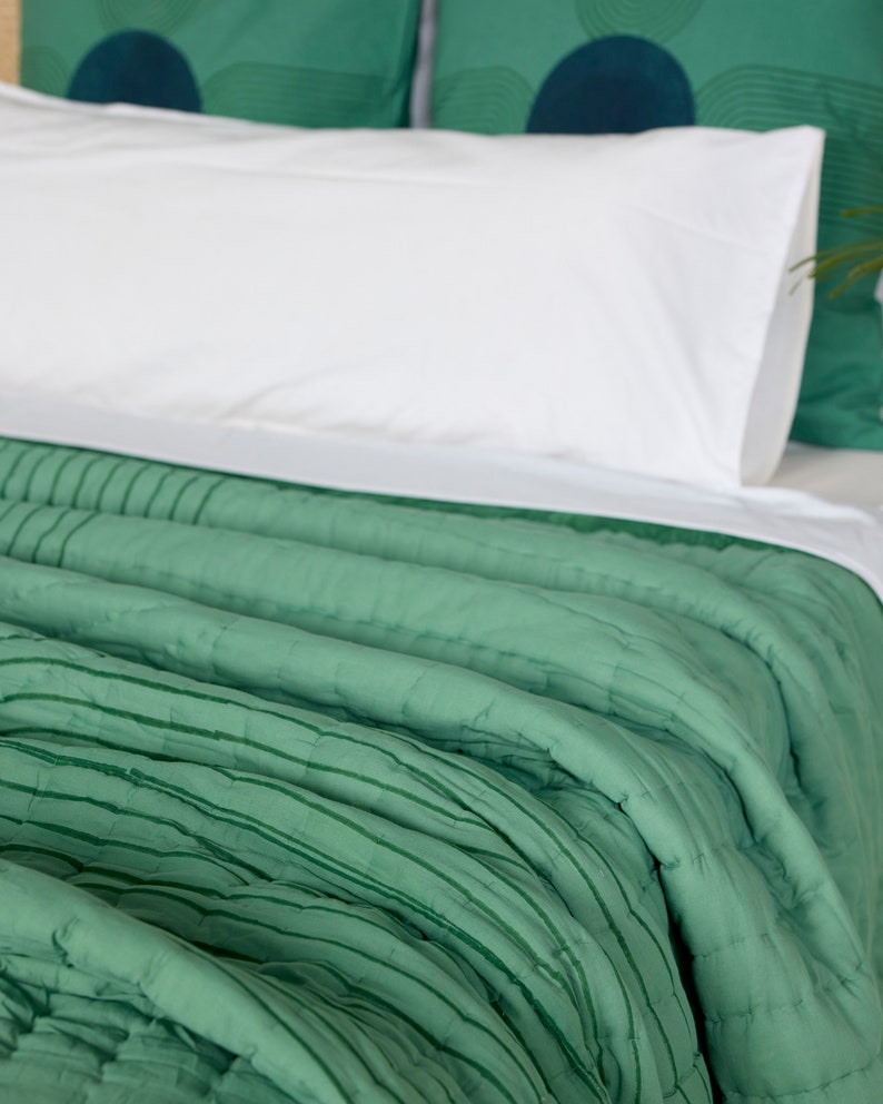 Handmade Queen Quilt: Reversible Cotton Bedspread, Boho Modern Bedding