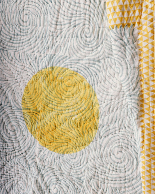Handmade Twin XL Cotton Quilt: Van Gogh Starry Night Block Print Kantha Blanket