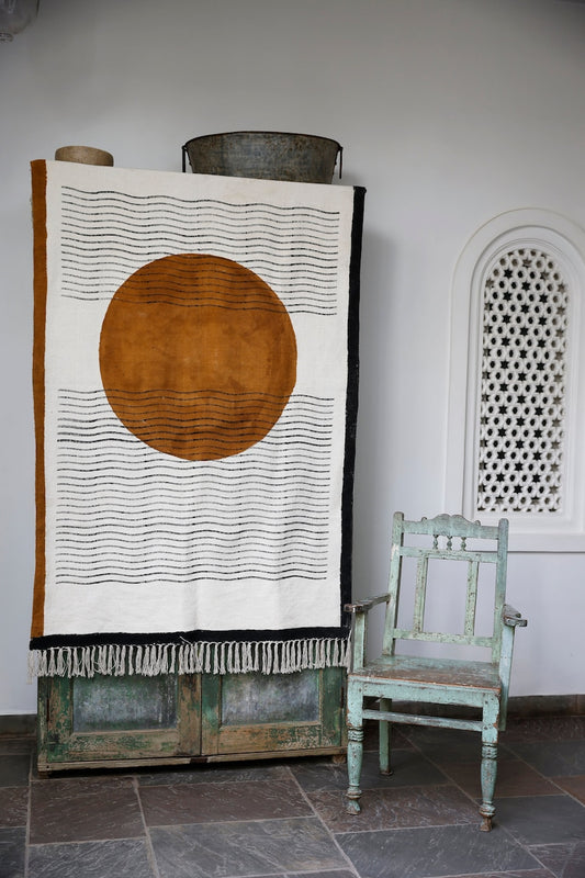 Handmade Cotton Area Rug: Boho Sun Design, Flatwoven
