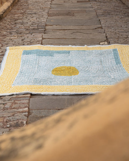 Handmade Queen Quilt: Boho Cotton Kantha Stitched Bedding Set