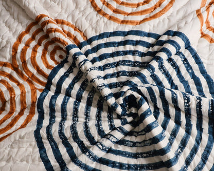 Handmade Kantha Quilt: Reversible Hand-Block Printed Cotton Bedding