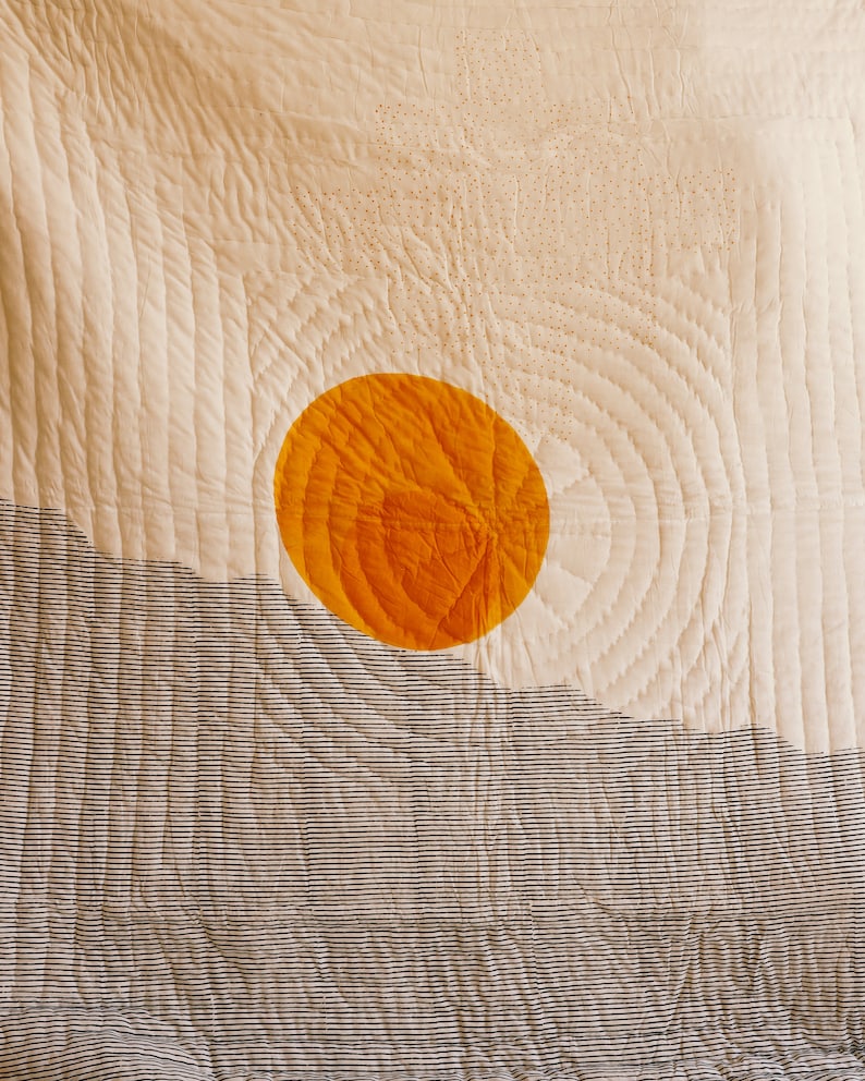 Sun Moon Reversible Twin Quilt Set: Handmade Block Print Cotton Voile