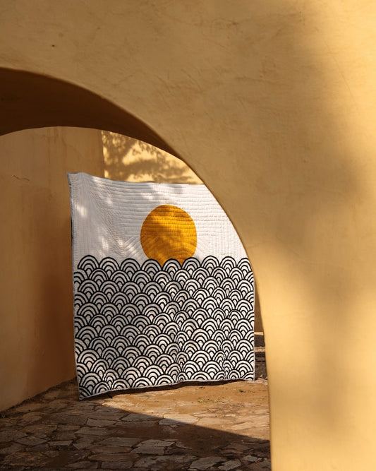 Handmade King Quilt: Block Print Cotton Bedspread with Shams