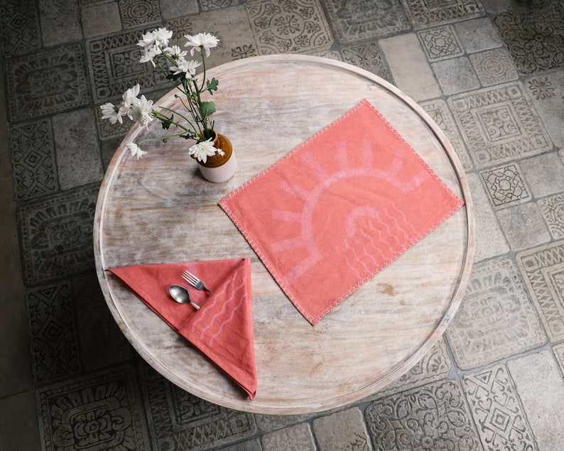 Boho Placemat Napkin Set: Handmade Cotton Table Linens, Kantha Stitch