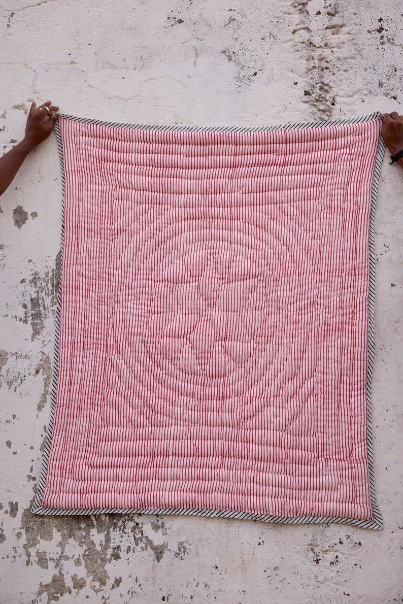 Handmade Circus Animal Baby Quilt: Block Printed Cotton Nursery Decor