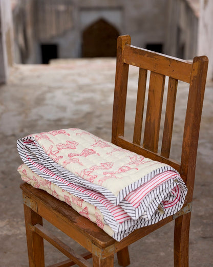 Handmade Circus Animal Baby Quilt: Block Printed Cotton Nursery Decor
