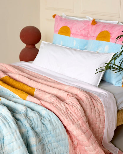 Handmade Queen Quilt: Reversible Cotton Bedding, Hand-Block Printed