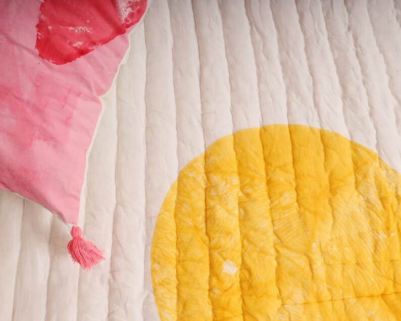 Hand-Block Printed Kantha Quilt: Reversible Cotton Bedding Set