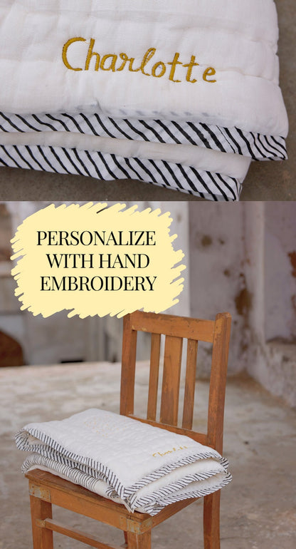 Personalized Baby Quilt: Hand-Stitched Cotton Kantha Blanket