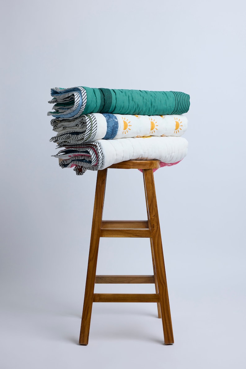 Hand-Block Printed Baby Quilt: Personalized Cotton Kantha, Boho Design