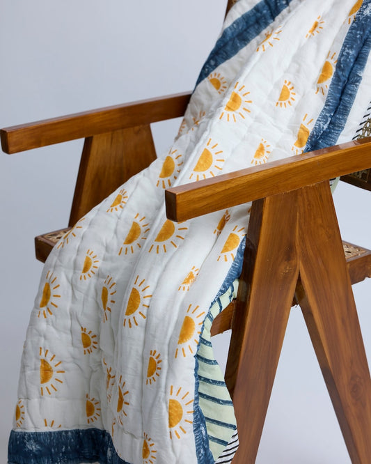 Handmade Baby Quilt: Personalized Cotton Kantha with Sun Print