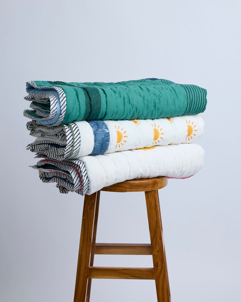 Personalized Baby Quilt: Hand-Embroidered Cotton Bedding, Block Print