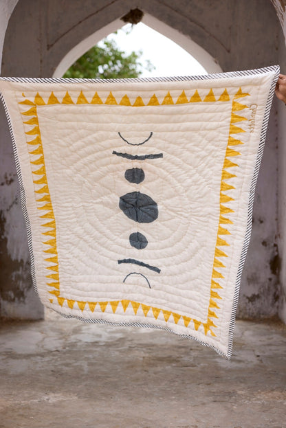 Handmade Cotton Baby Quilt: Block Printed Reversible Design