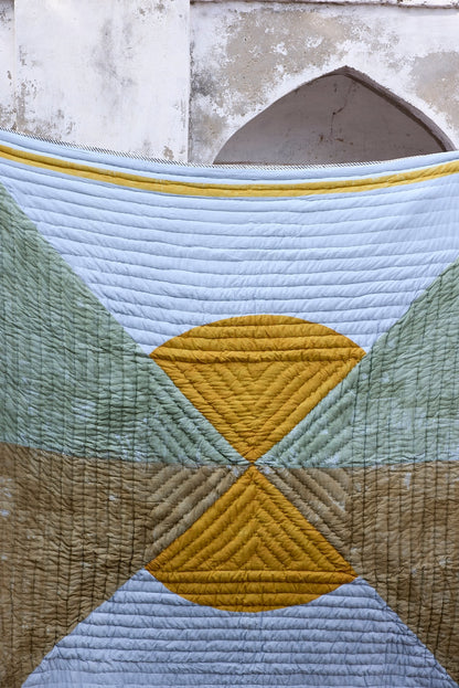 Handmade Block Printed Cotton Quilt: Reversible Indian Bedspread