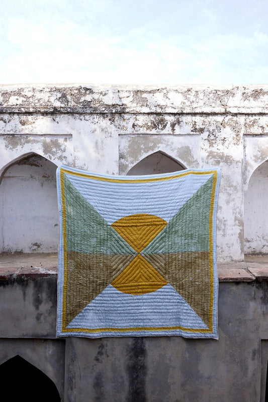 Handmade Twin Quilt: Modern Kantha Stitch Cotton Bedspread