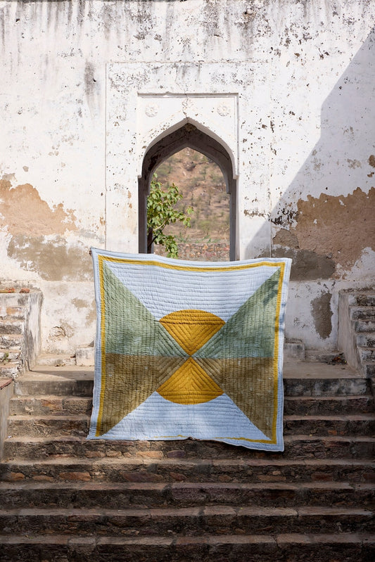 Handmade Block Printed Cotton Quilt: King/Queen Boho Bedding Set