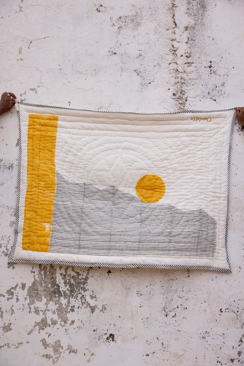 Personalized Baby Quilt: Hand-Stitched Cotton Kantha Blanket