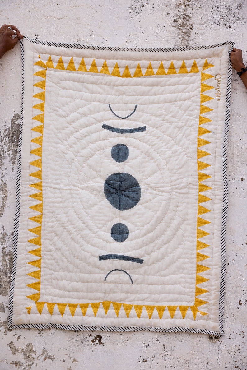 Personalized Baby Quilt: Hand-Stitched Cotton Kantha Blanket