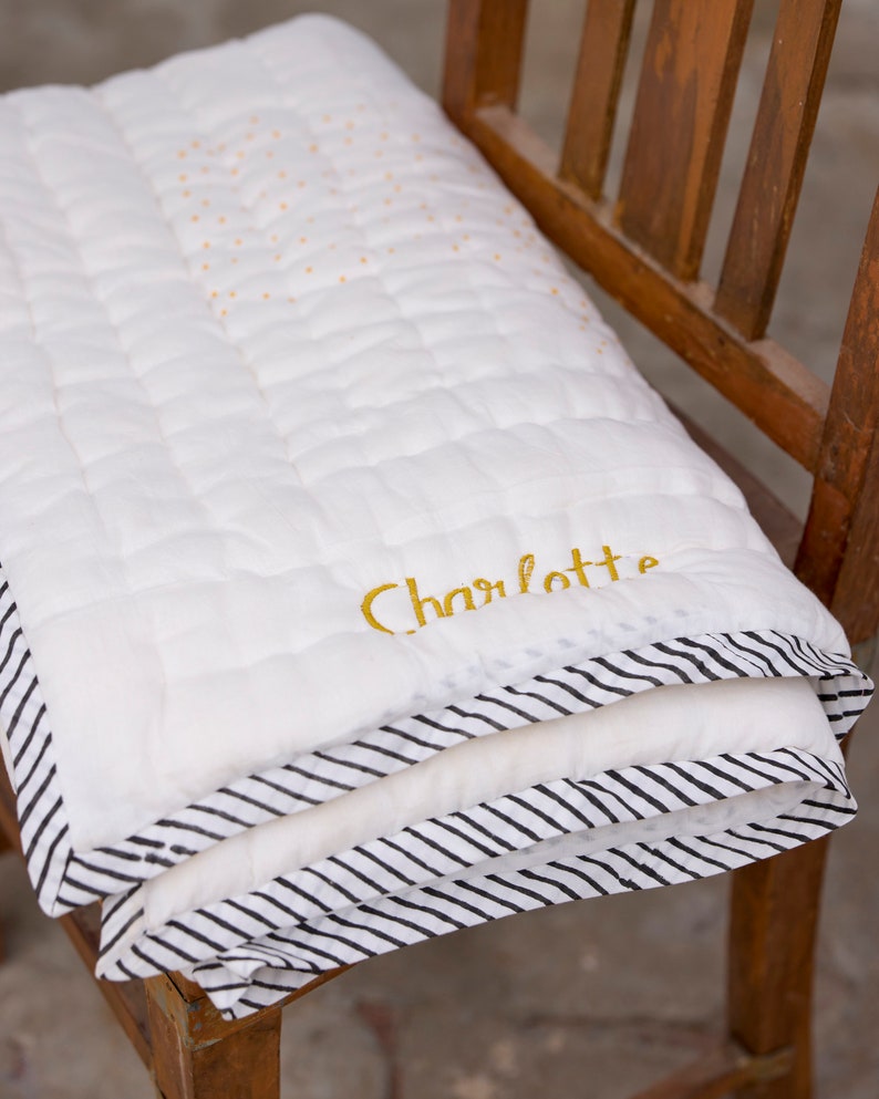 Personalized Baby Quilt: Hand-Stitched Cotton Kantha Blanket
