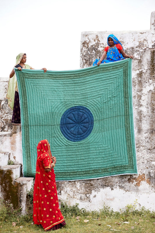 Handmade Queen Quilt: Reversible Cotton Bedspread, Boho Modern Bedding