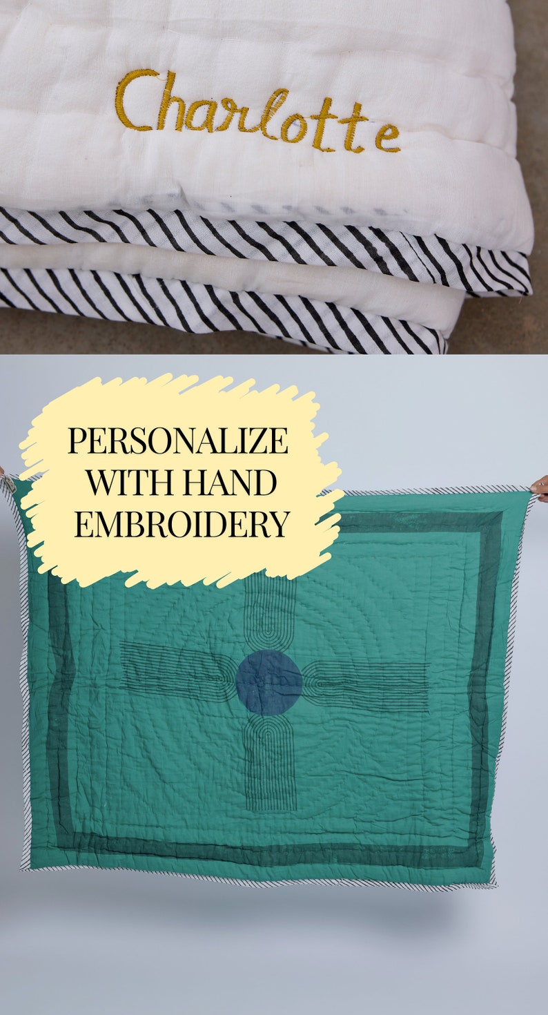 Handmade Block-Printed Baby Quilt: Personalized Cotton Crib Bedding