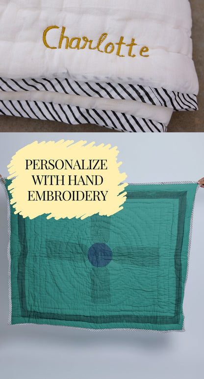 Handmade Block-Printed Baby Quilt: Personalized Cotton Crib Bedding