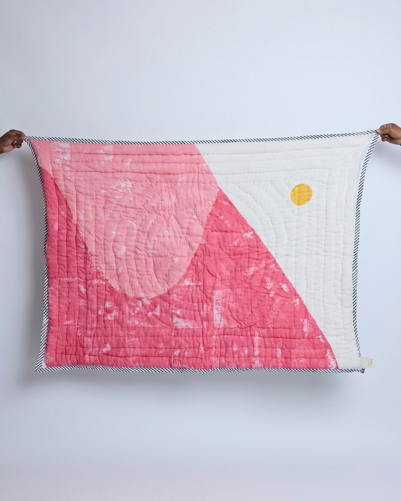 Hand-Block Printed Baby Quilt: Reversible Cotton Kantha Quilt, Personalized