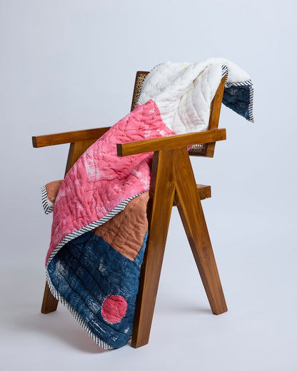 Hand-Block Printed Baby Quilt: Reversible Cotton Kantha Quilt, Personalized