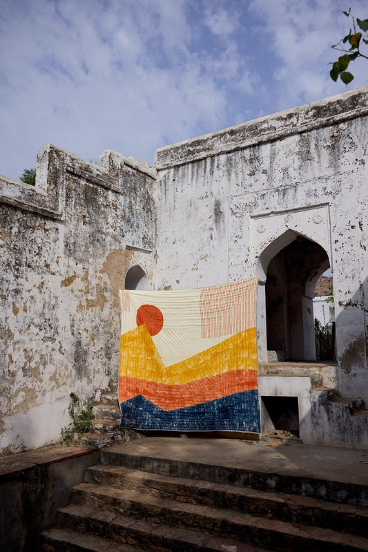 Handmade King Size Kantha Quilt: Reversible Boho Bedspread