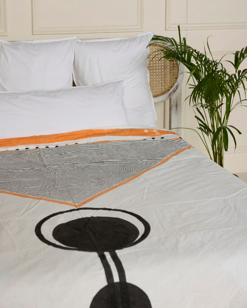 Hand-Block Printed Cotton Duvet Cover: Reversible Bauhaus Design