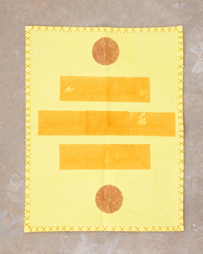Handmade Block Printed Placemat Set: Modern Kantha Stitch Cotton Table Linens