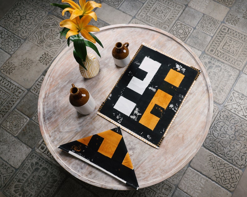 Handmade Block Printed Placemat Set: Modern Minimalist Table Linens