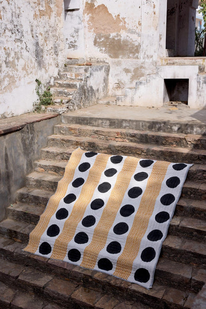 Handmade King Quilt: Cotton Kantha Stitched Indian Bedspread